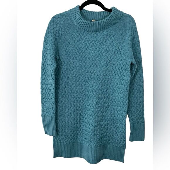 Anthropologie Moth Teal Chunky Mock Turtleneck Tunic Sweater Size SMALL - Picture 1 of 5